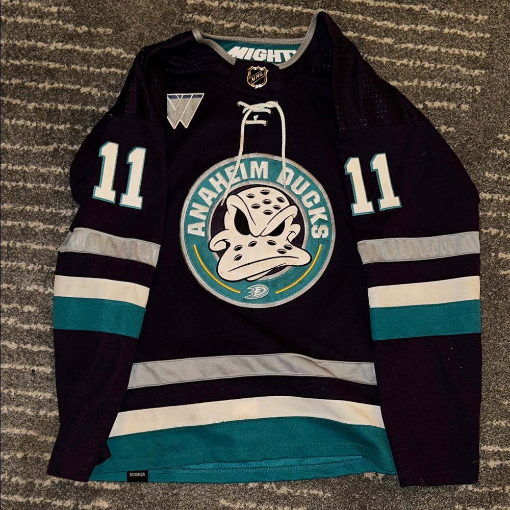 Anaheim ducks, Trevor Zegras, Adidas Black and Teal Hockey Jersey